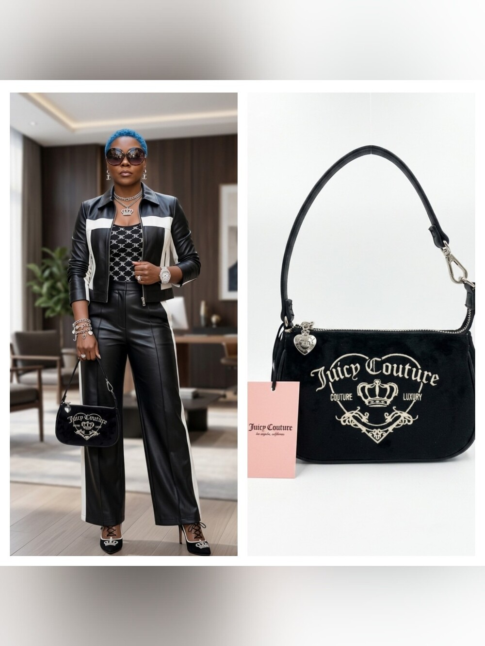 Juicy Couture Mini Black Velvet Logo Shoulder Bag NWT